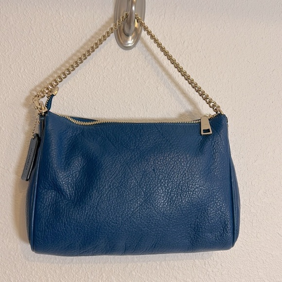 Coach Carrier Blue Pebbled Leather Mini Shoulder Bag With Luxe Gold Chain Strap - Picture 3 of 12